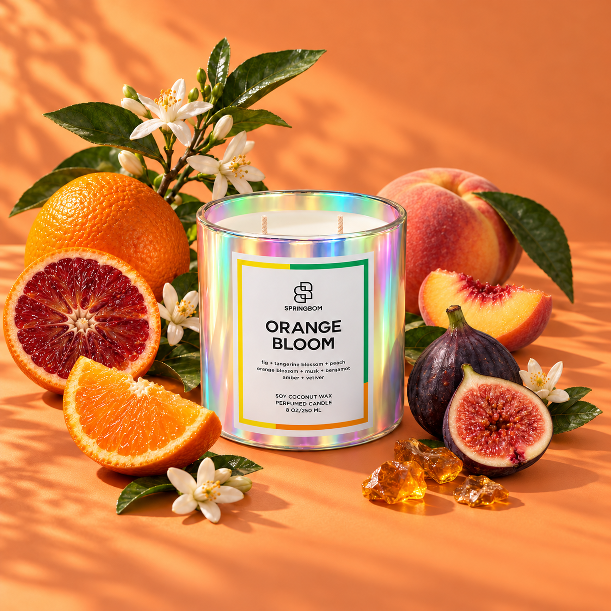 Orange Bloom handmade coconut soy candle – product view