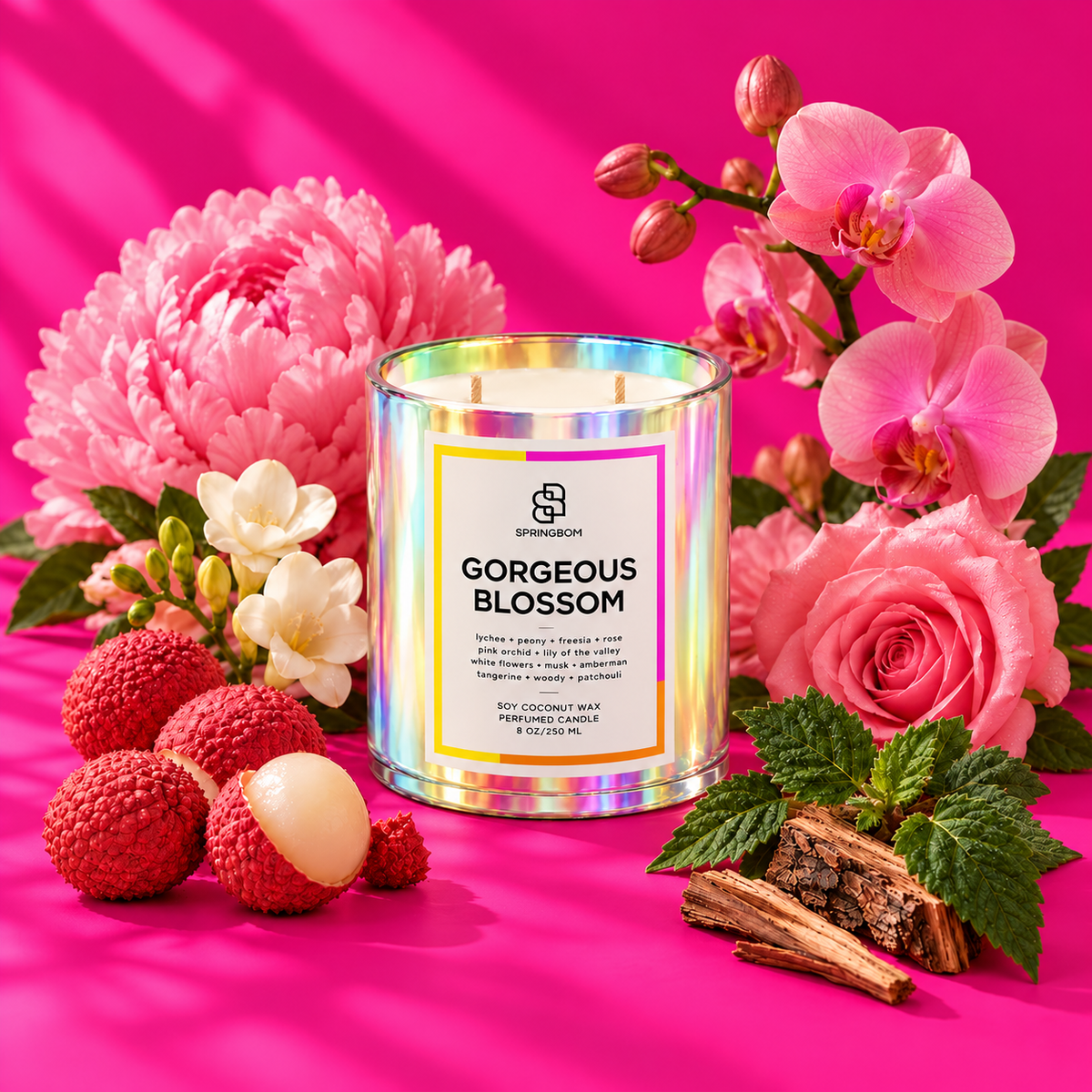 Gorgeous Blossom Lychee & Rose Handmade Coconut Soy Candle