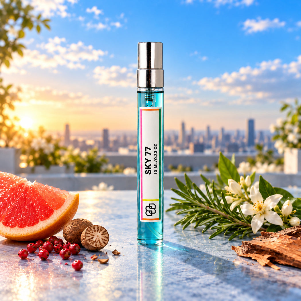 SPRINGBOM Sky 77 handmade perfume, blue 10ml eau de parfum travel spray, with grapefruit, pink pepper and aromatic woods